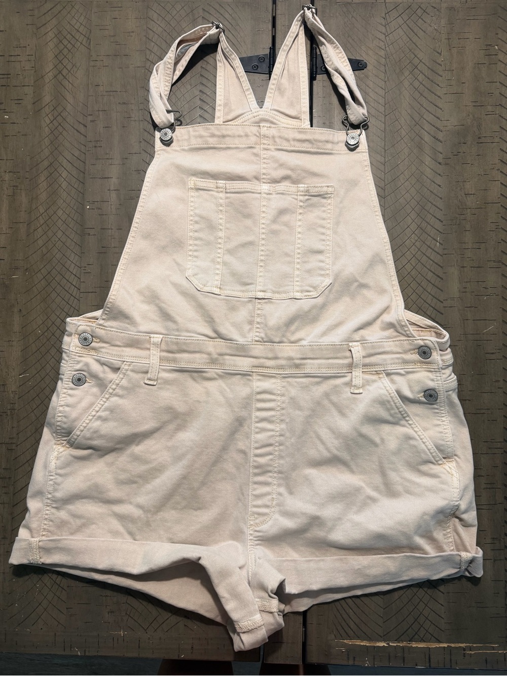 American Eagle Outfitters Cream Denim Short Overalls